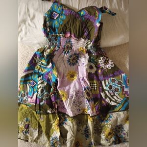 Floral Patterned Dress with Green and Purple Accents